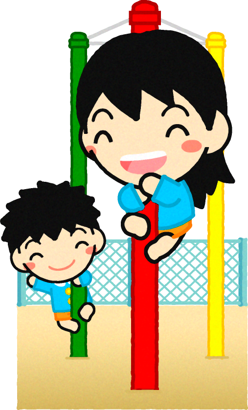 登り棒で遊ぶ子供たちのイラスト