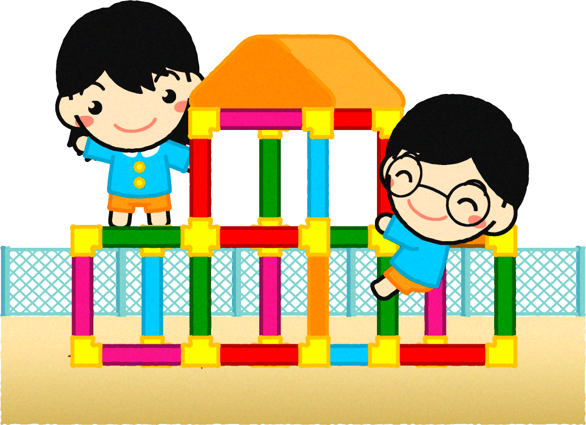 ジャングルジムで遊ぶ子供たちのイラスト