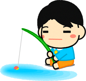 魚がかかるのを待っている男の子のイラスト