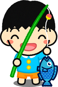魚を釣って喜んでいる男の子イラスト