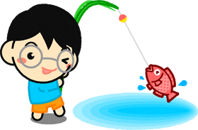 魚を釣った男の子イラスト/赤い