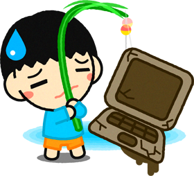 粗大ごみを釣りあげた男の子イラスト