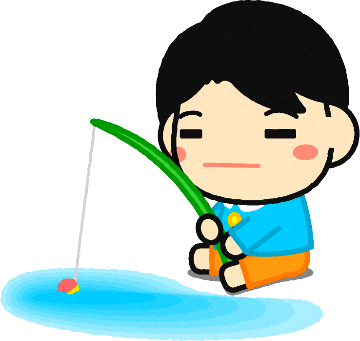 魚がかかるのを待っている男の子のイラスト