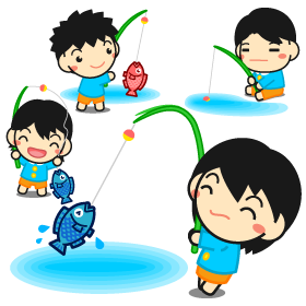 釣りをする幼稚園児イラスト