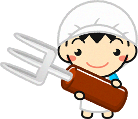 給食当番の幼稚園児イラスト/フォークを持った男の子