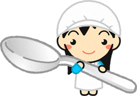 給食当番の幼稚園児イラスト/スプーンを持った女の子