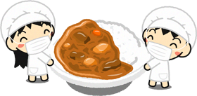 給食当番の幼稚園児イラスト/カレーライス