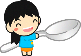 給食当番の幼稚園児イラスト/スプーンを持った女の子2