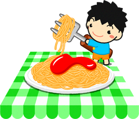 給食当番の幼稚園児イラスト/スパゲッティーと男の子
