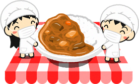 給食当番の幼稚園児イラスト/カレーライス2