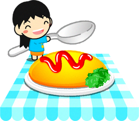 給食当番の幼稚園児イラスト/オムライスと女の子