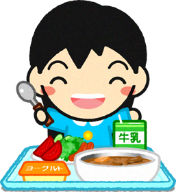 給食を食べる幼稚園児イラスト/女の子