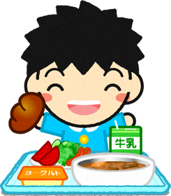 給食を食べる幼稚園児イラスト/男の子