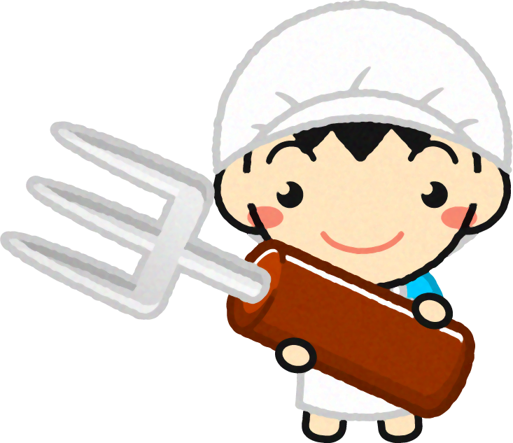 給食当番の幼稚園児イラスト/フォークを持った男の子