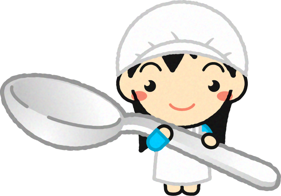 給食当番の幼稚園児イラスト/スプーンを持った女の子
