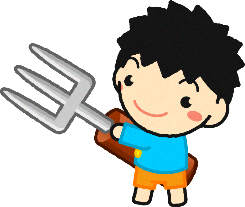 給食当番の幼稚園児イラスト/フォークを持った男の子2