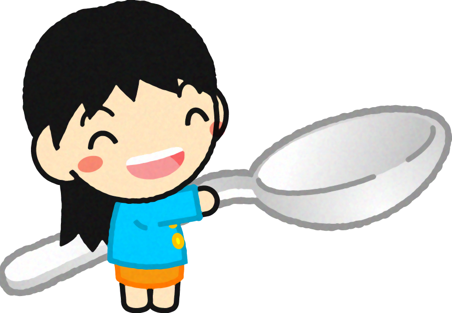 給食当番の幼稚園児イラスト/スプーンを持った女の子2