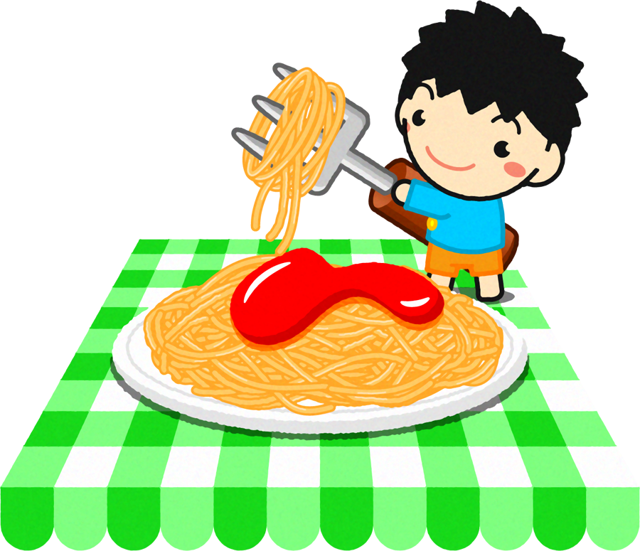 給食当番の幼稚園児イラスト/スパゲッティーと男の子