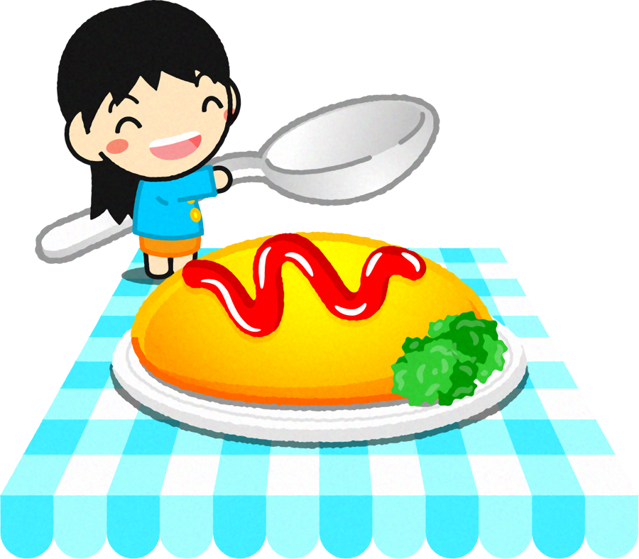 給食当番の幼稚園児イラスト/オムライスと女の子