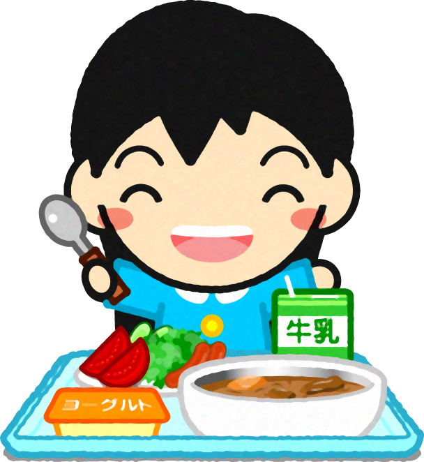 給食を食べる幼稚園児イラスト/女の子