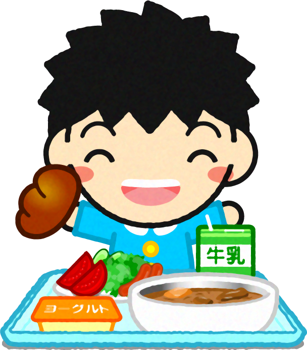 給食を食べる幼稚園児イラスト/男の子