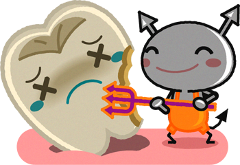 ボロボロの歯と虫歯菌のイラスト