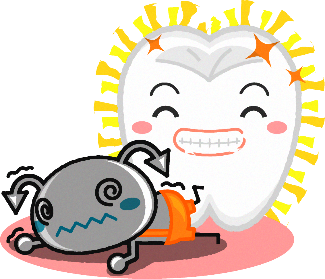 ピカピカの歯と虫歯菌のイラスト