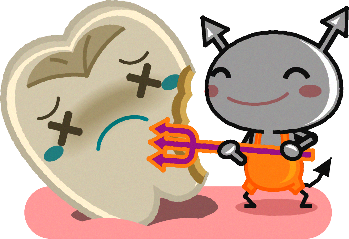 ボロボロの歯と虫歯菌のイラスト
