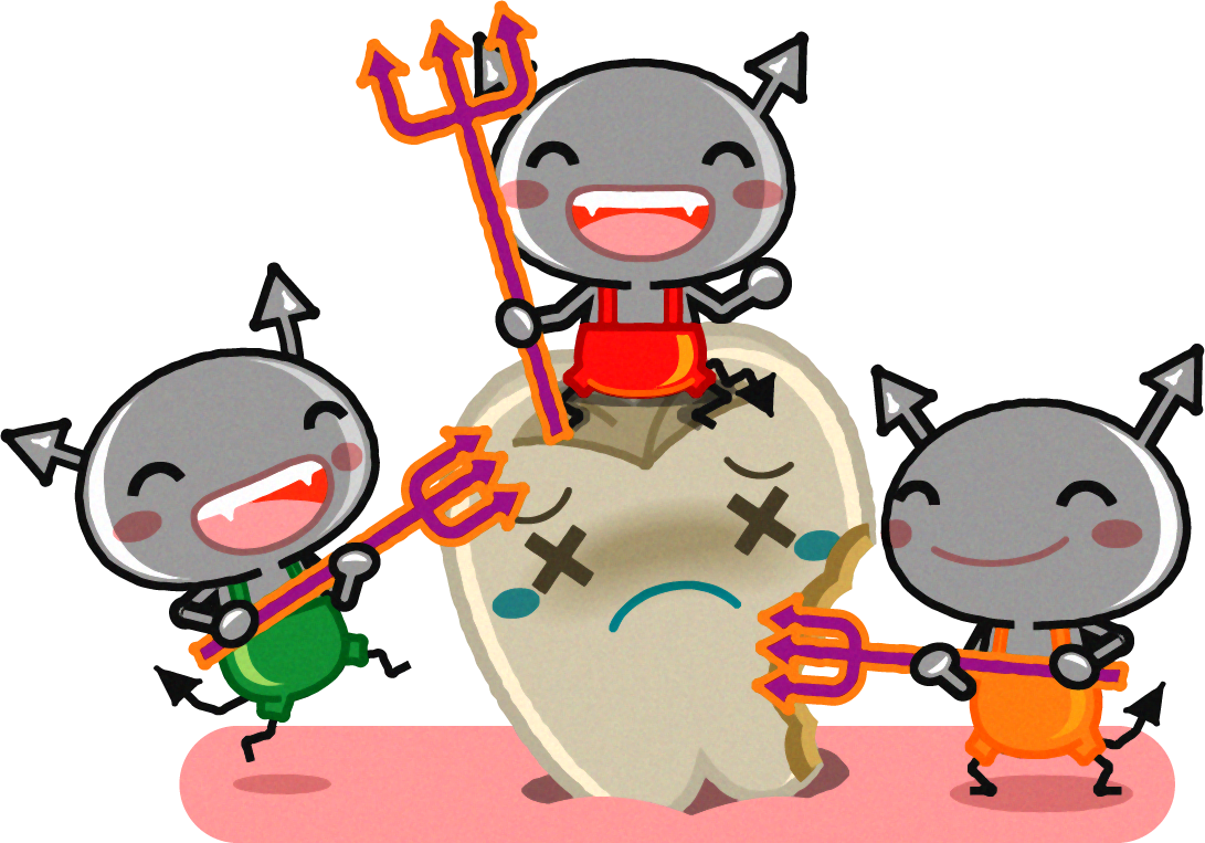 歯を攻撃する虫歯菌たちのイラスト