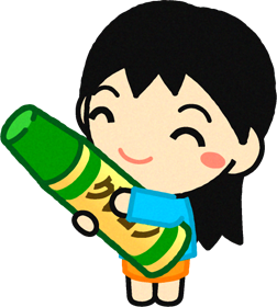 クレヨンを持った幼稚園児イラスト/緑色