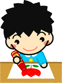 クレヨンでお絵かきする男の子イラスト