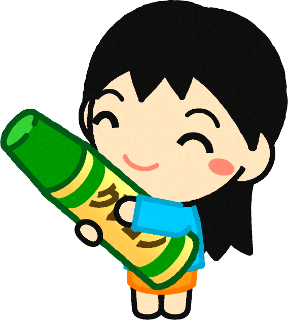 クレヨンを持った幼稚園児イラスト/緑色