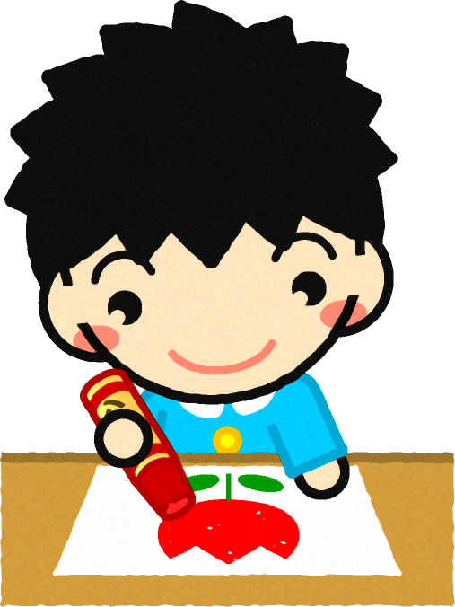 クレヨンでお絵かきする男の子イラスト