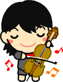 チェロを弾く幼稚園児イラスト（長髪の男の子）