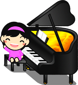 ピアノと幼稚園児イラスト（髪の長い女の子）