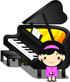 ピアノの前に立つ幼稚園児イラスト