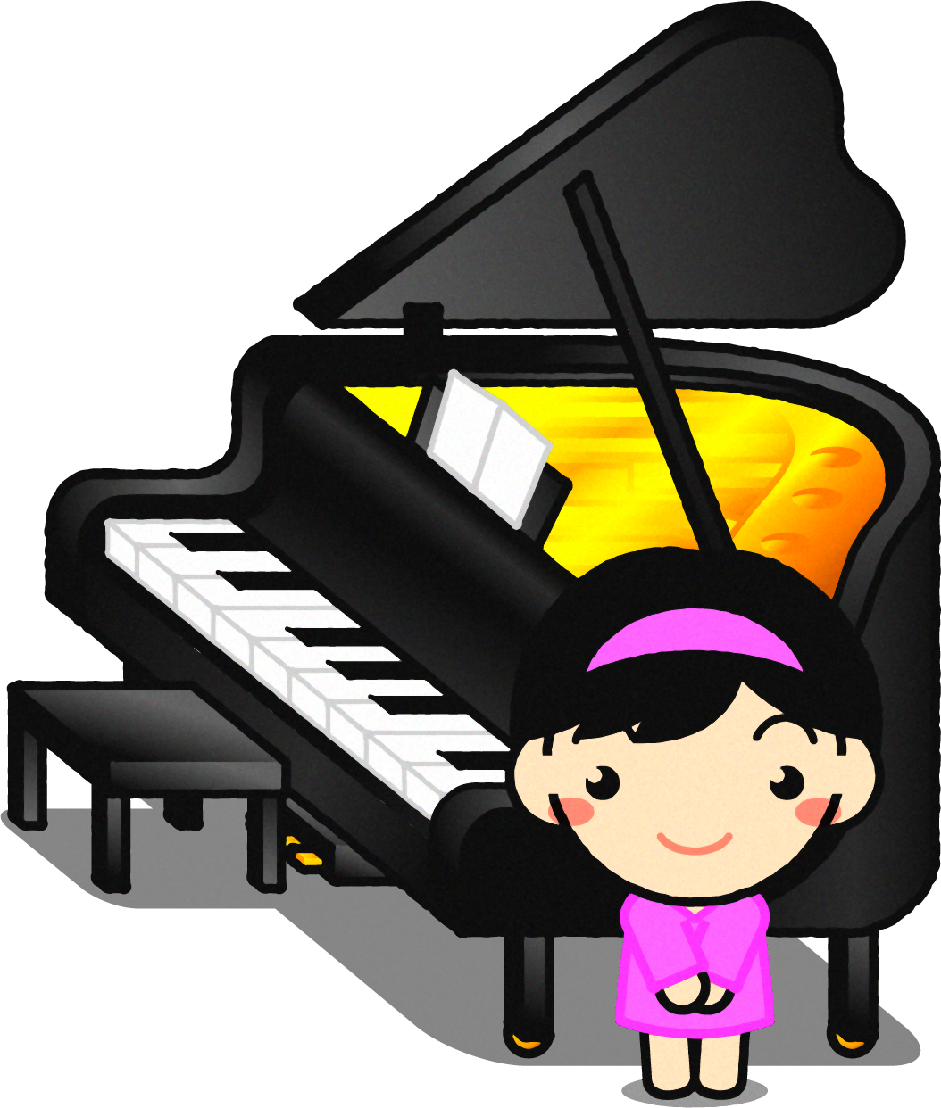 ピアノの前に立つ幼稚園児イラスト