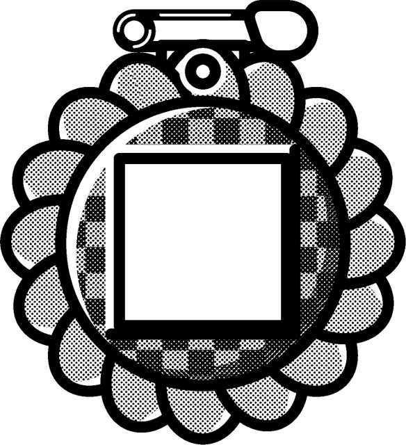 名札のイラスト/ひまわり/モノクロ