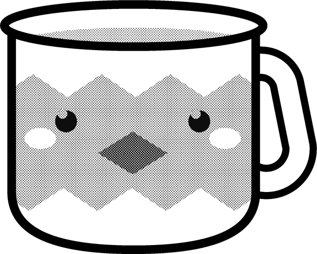 コップのイラスト/ヒヨコ/モノクロ