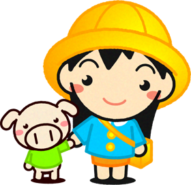 歩く幼稚園児イラスト/女の子とブタ