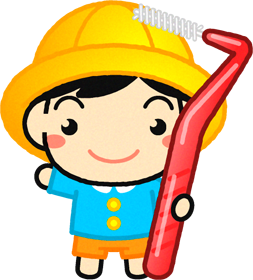 歯間ブラシを持って手を振る男の子イラスト