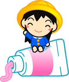 歯磨き粉の上に乗って手を振る女の子イラスト