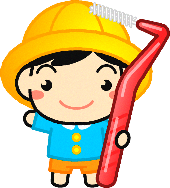 歯間ブラシを持って手を振る男の子イラスト