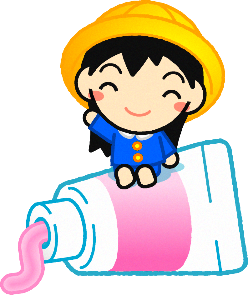 歯磨き粉の上に乗って手を振る女の子イラスト
