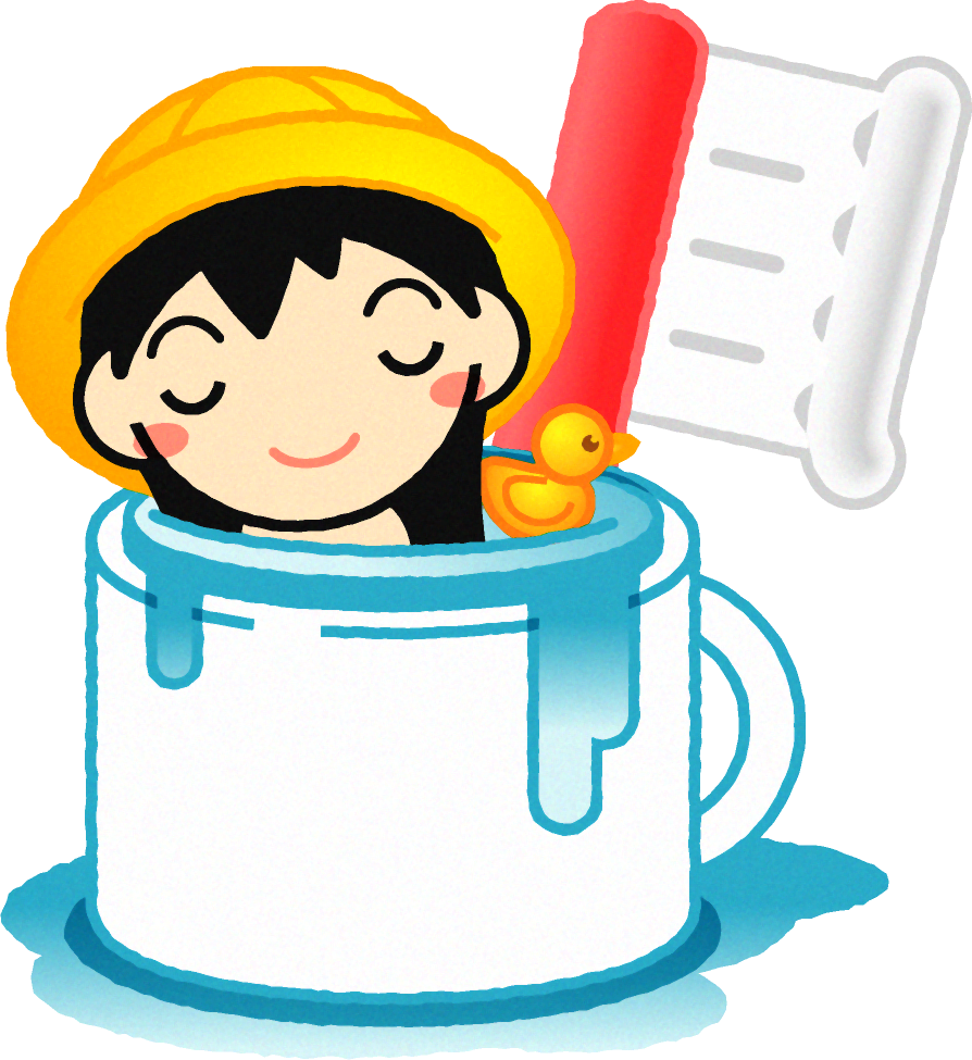 歯ブラシとコップと女の子イラスト