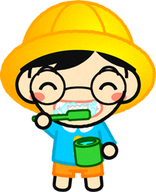 歯磨きしている幼稚園児イラスト（眼鏡をかけた男の子）