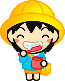 笑顔で歯磨きしている幼稚園児イラスト/女の子