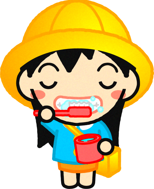 歯磨きしている幼稚園児イラスト/女の子