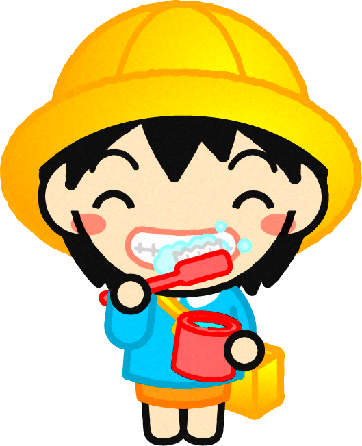 笑顔で歯磨きしている幼稚園児イラスト/女の子