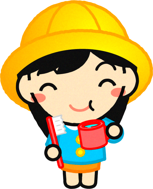 歯磨きが終わり水で口をゆすぐ幼稚園児イラスト/女の子